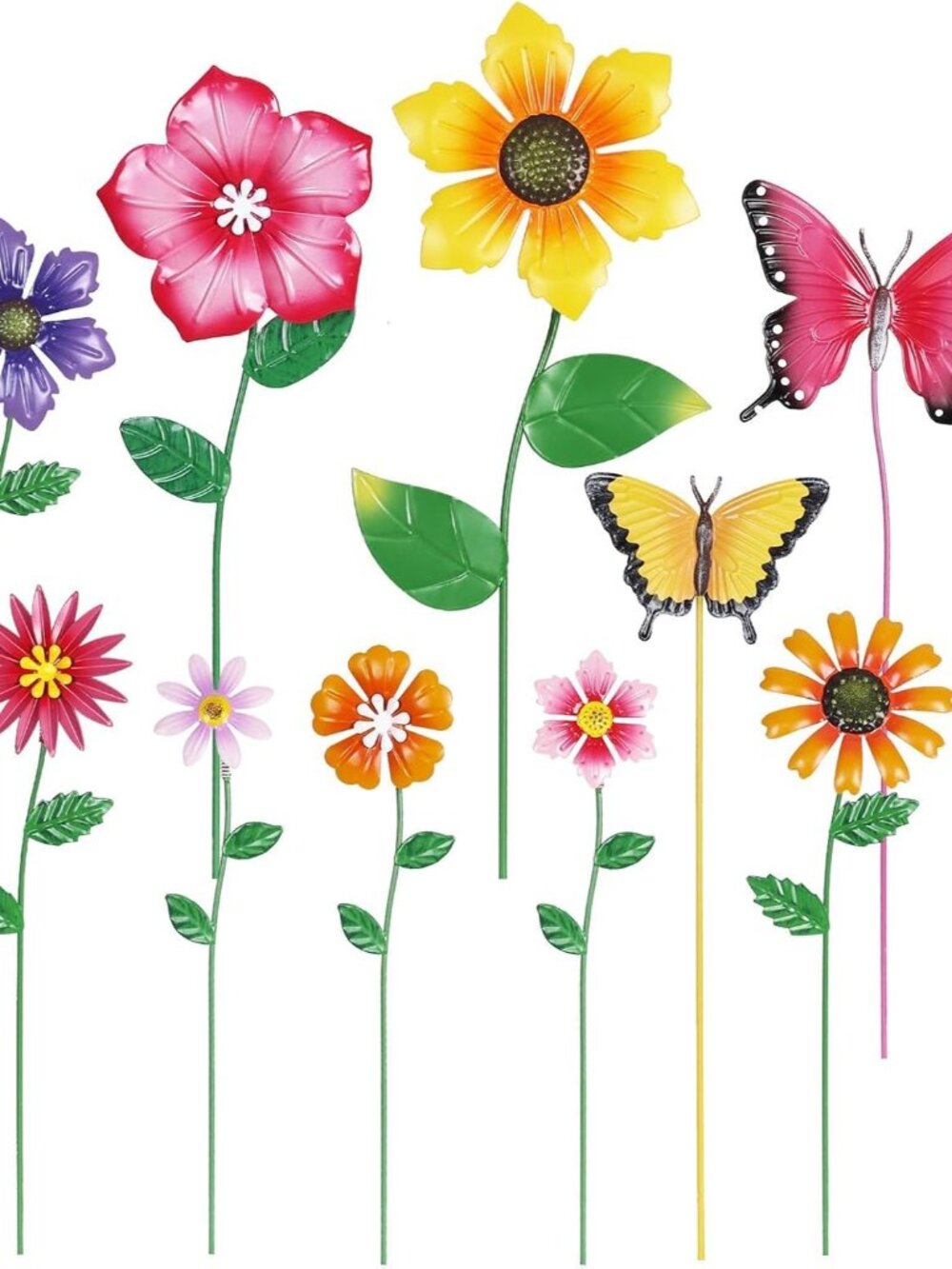 Garden Decor for Outside, Set of 10 Metal Flowers Decorative Garden Stakes for S